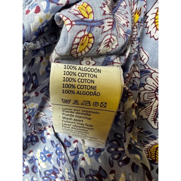 Floral Natura Womens 100% Cotton Blouse Medium Blue/Yellow Boho Hippie top cute - Picture 3 of 7